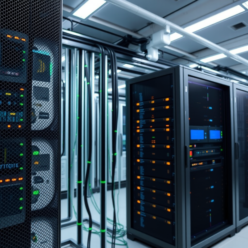 Secure data backup systems with automated storage solutions, disaster recovery infrastructure, and data restoration processes protecting critical business information