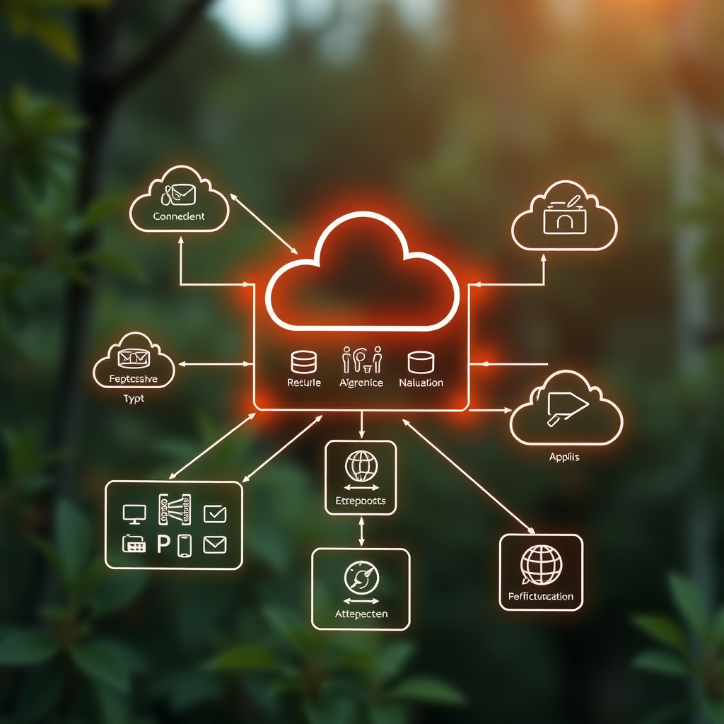 Digital transformation concept showing multiple cloud providers connected through a unified platform interface with enterprise architecture diagrams